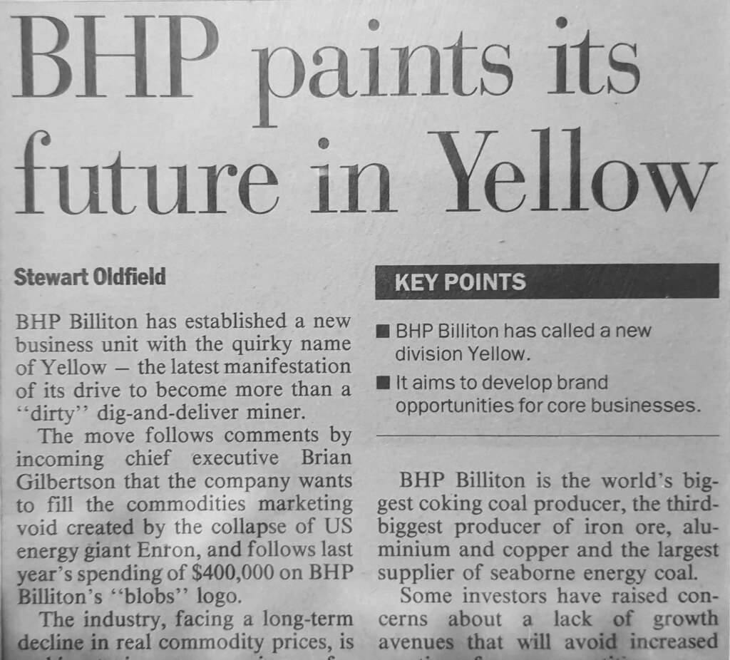 Lindsey Hughson BHP Billiton Yellow A Division of Blue Financial Review 2001